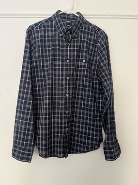 Todd Snyder Navy and White Plaid Button-Down Shirt